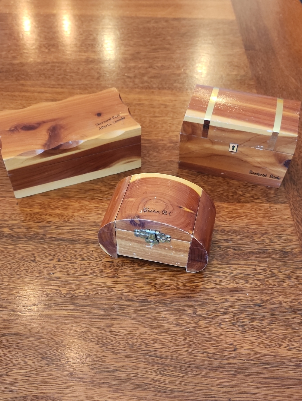 3 Vintage Wood Trinket Boxes